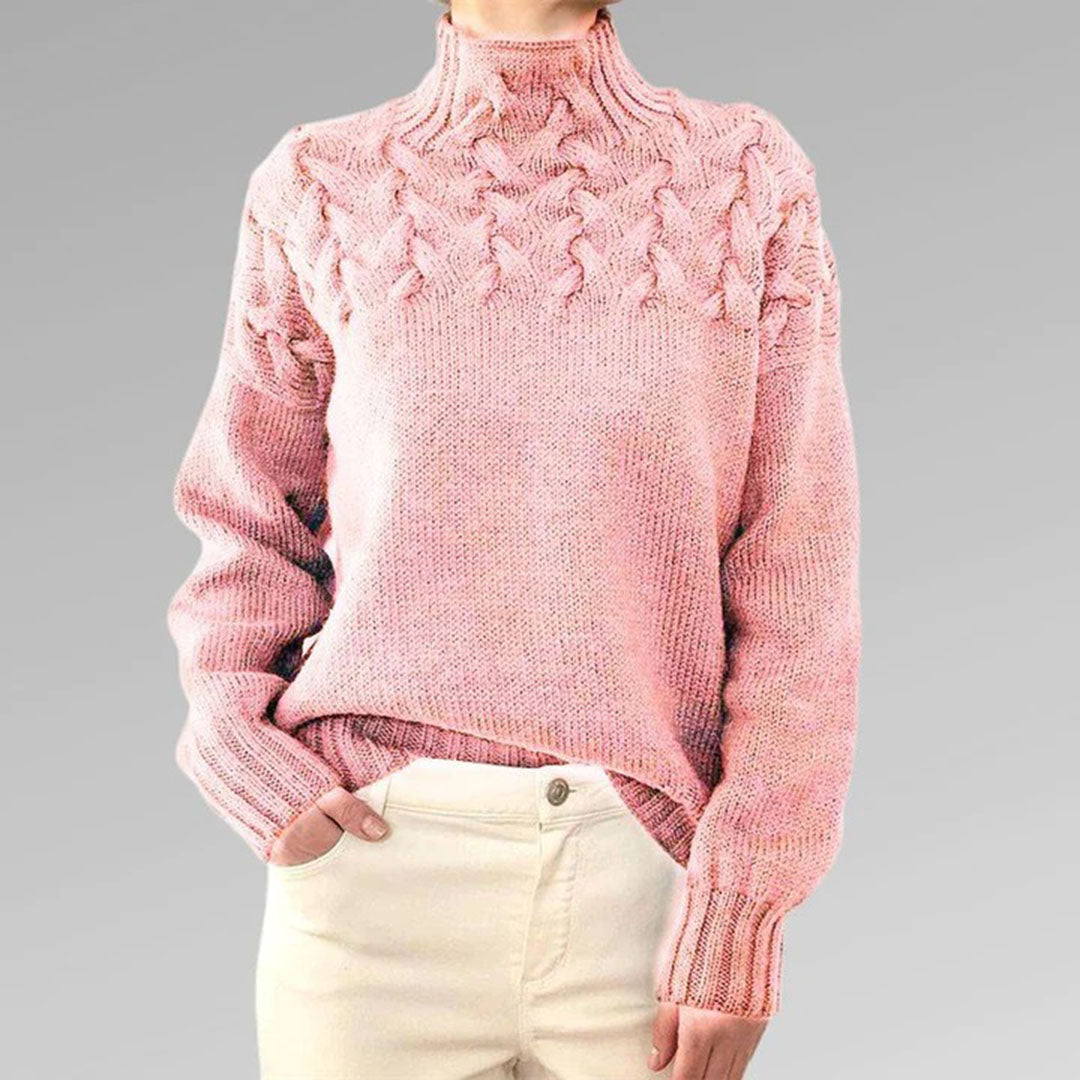Women's Turtleneck Knitted Sweater - Soft Insulating Knit in Pink 4