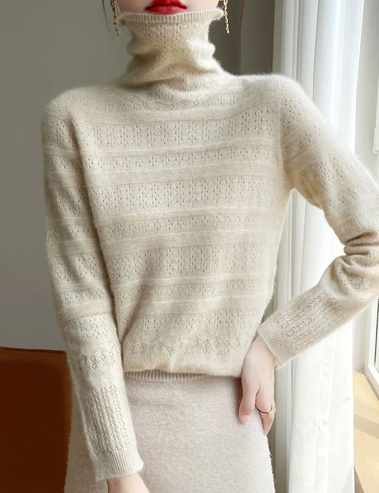 Women's Black Turtleneck Sweater - 100% Merino Wool Casual Knitwear 1