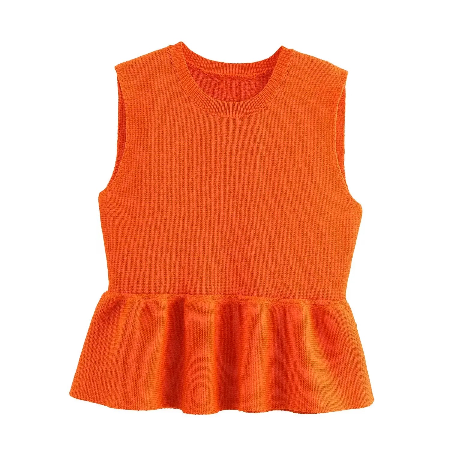 Women's Cropped Knit Vest with Ruffle Detail-1
