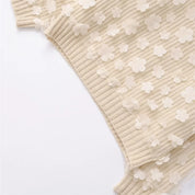 Women's Long Sleeve Knitted Sweater with Mesh Flower Decoration-4