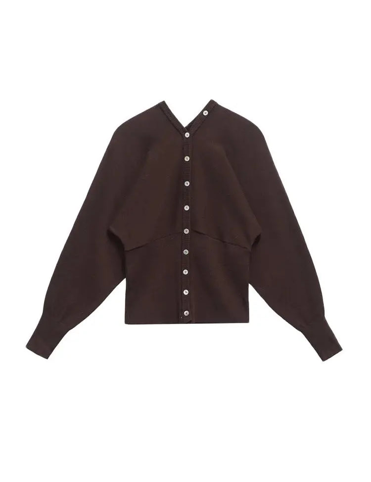 Women's Knit Cardigan Sweater with V Neck and Button Front-1