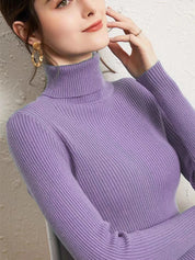 Variant image for Women's Knitted Turtleneck Sweater - Cozy Striped Design for Autumn & Winter-3