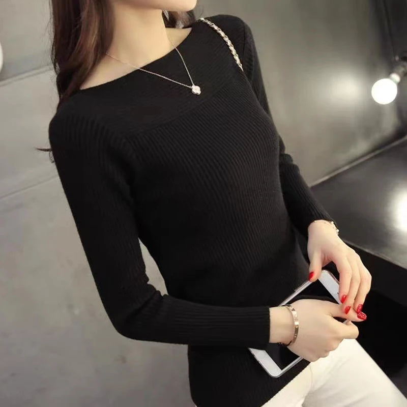 Variant image for Women's Slim Fit Long Sleeve Sweater with Ribbed Design and Slash Neck-3