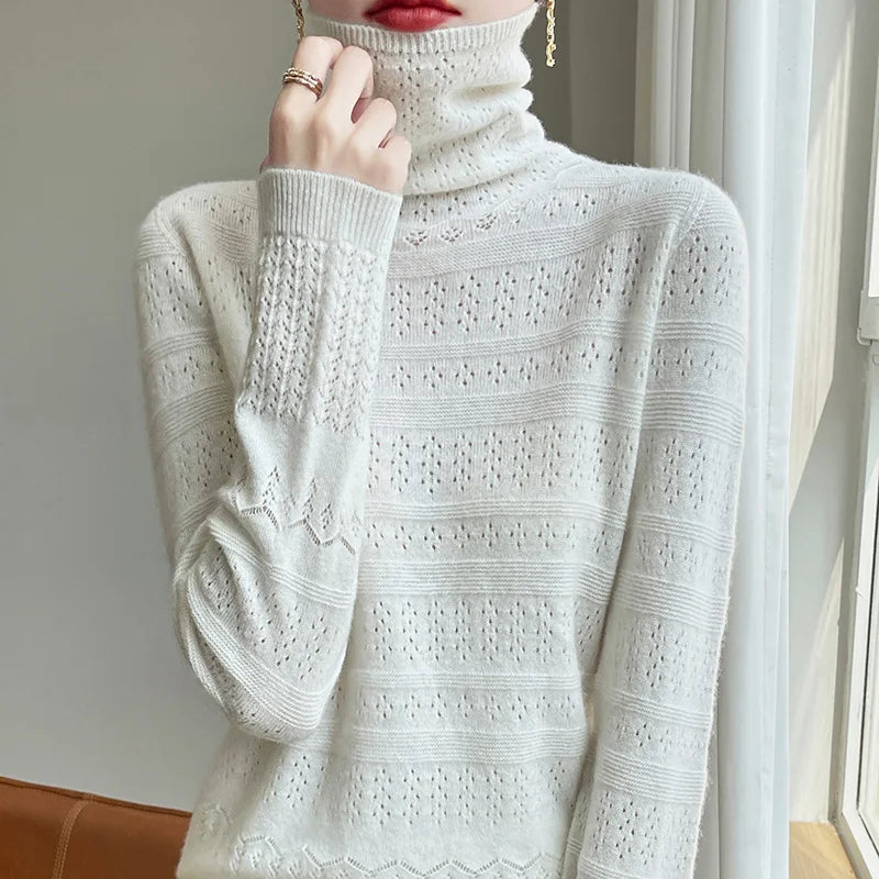 Variant image for Women's Black Turtleneck Sweater - 100% Merino Wool Casual Knitwear-14