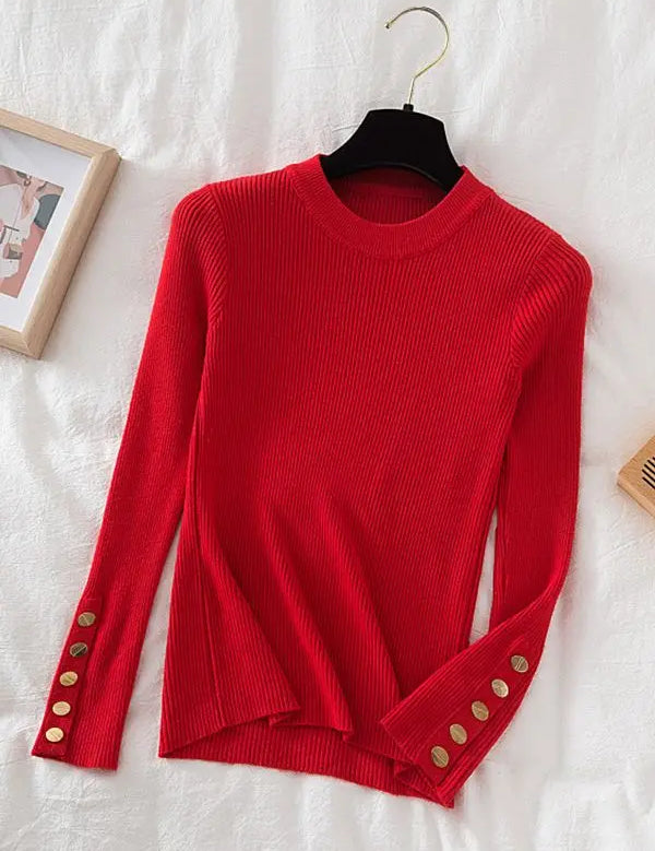 Variant image for Women's Casual Sweater with Button O-Neck Design for Autumn and Winter-10