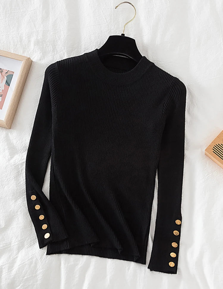 Variant image for Women's Casual Sweater with Button O-Neck Design for Autumn and Winter-13