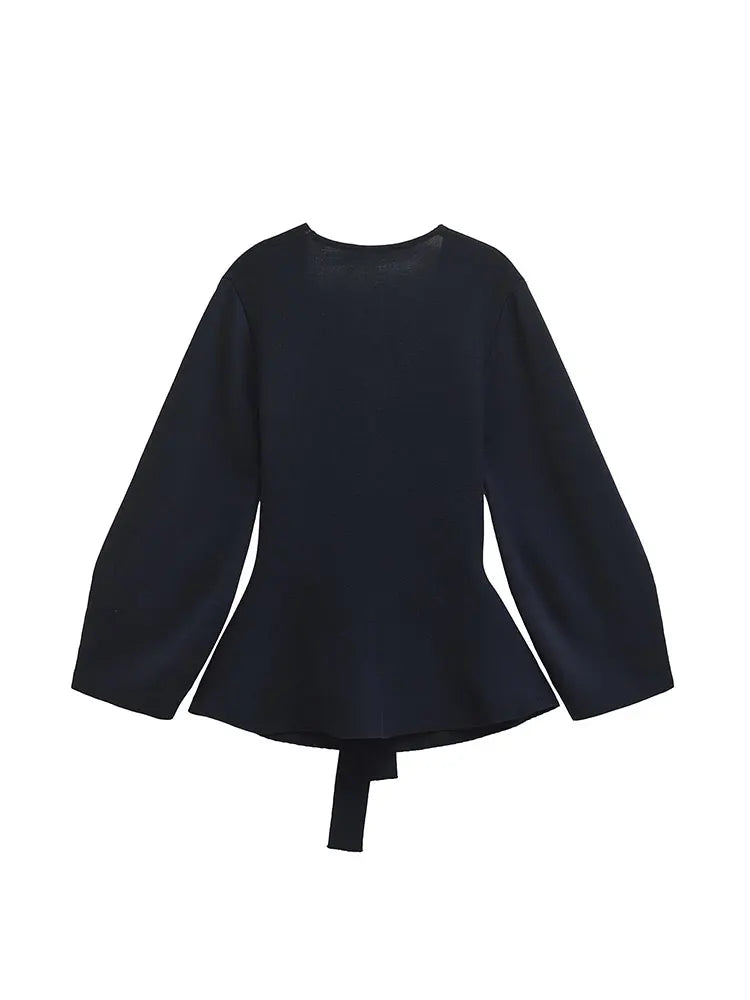 Women's Slim Fit Cardigan Sweater with V Neck and Sashes for Autumn-2