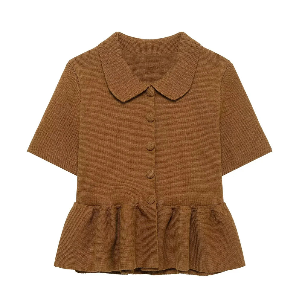 Women's Knitted Jacket with Collar and Long Sleeves for Casual and Business Wear-1