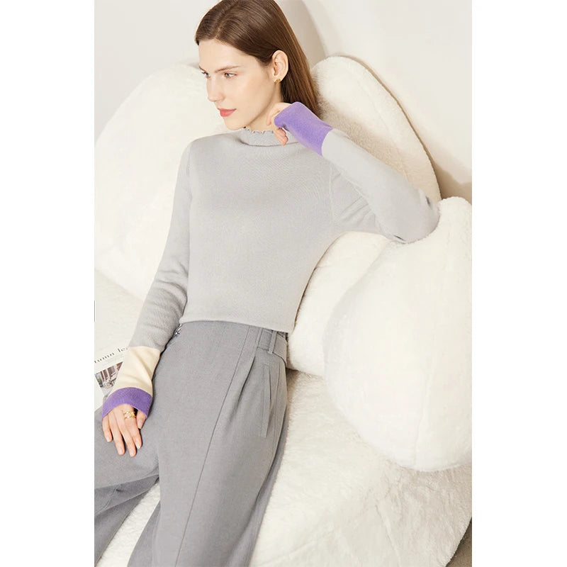 Variant image for Women's Turtleneck Sweater - Cozy Knitted Patchwork for Office & Casual Wear-3