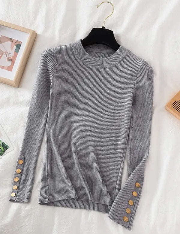 Variant image for Women's Casual Sweater with Button O-Neck Design for Autumn and Winter-9