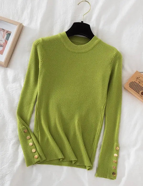 Variant image for Women's Casual Sweater with Button O-Neck Design for Autumn and Winter-2
