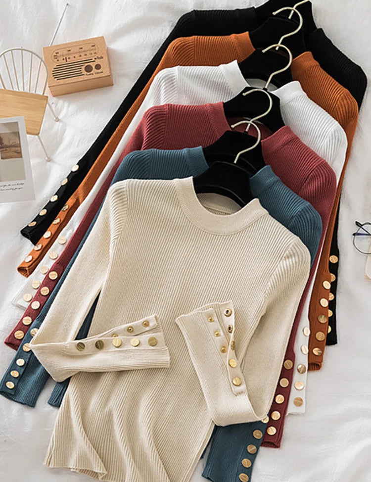 Women's Casual Sweater with Button O-Neck Design for Autumn and Winter-2