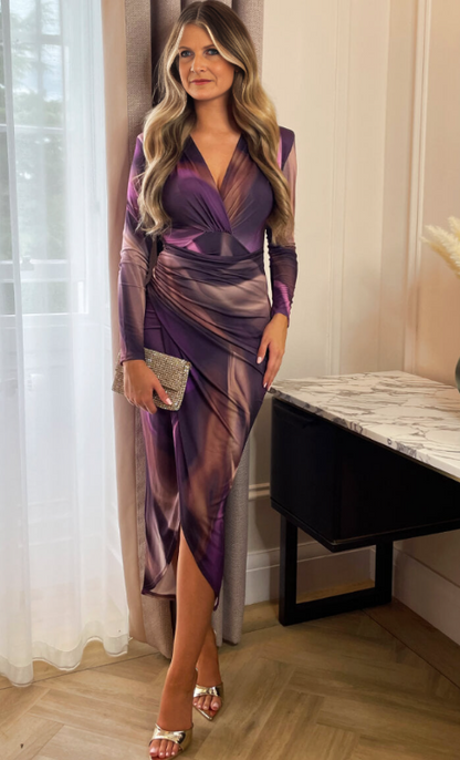 Jasmine Elegant Purple Midi Summer Cocktail Dress