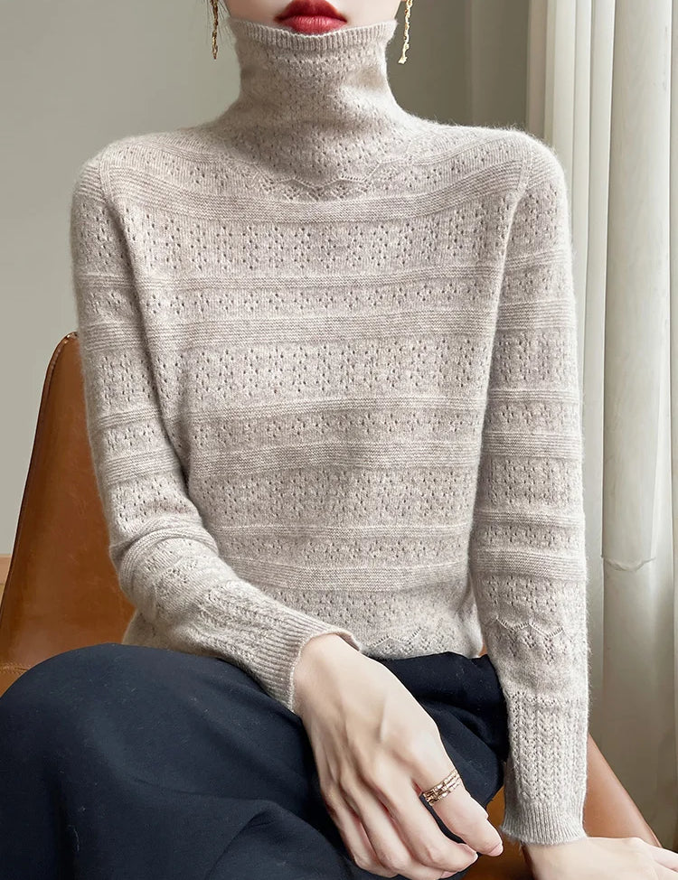 Women's Black Turtleneck Sweater - 100% Merino Wool Casual Knitwear 3