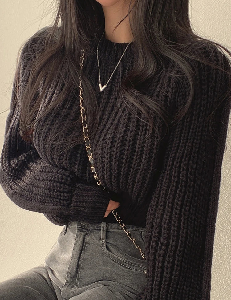 Variant image for Women's Vintage Harajuku Long Sleeve Sweater with Lantern Sleeves-4