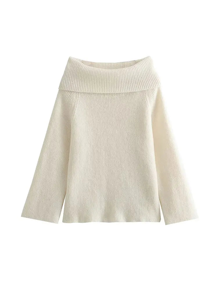 Women's Off The Shoulder Sweater - Long Sleeve Knitted Casual Top-5