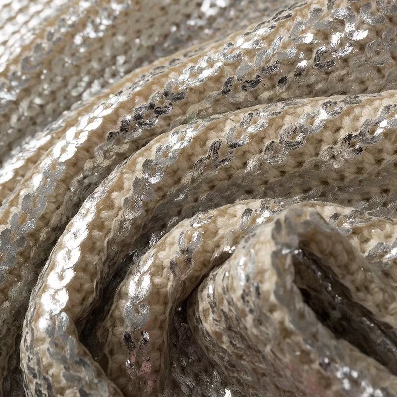 Women's Metallic Knitted Sweater - Long Sleeve Pullover with Gold Foil Finish