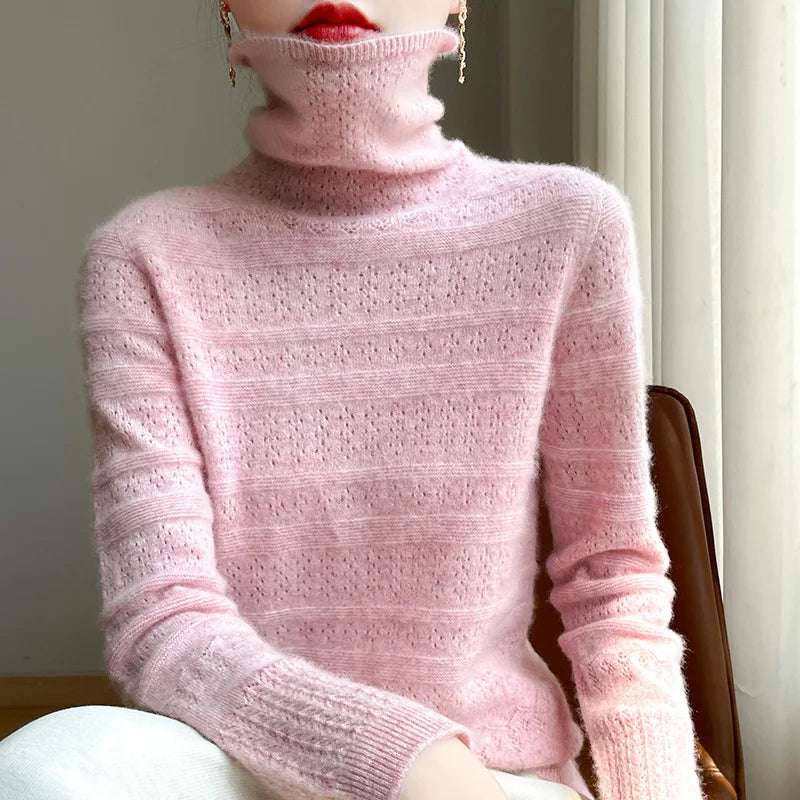 Variant image for Women's Black Turtleneck Sweater - 100% Merino Wool Casual Knitwear-8