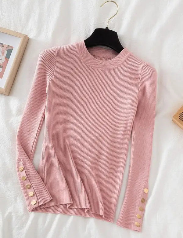 Variant image for Women's Casual Sweater with Button O-Neck Design for Autumn and Winter-6