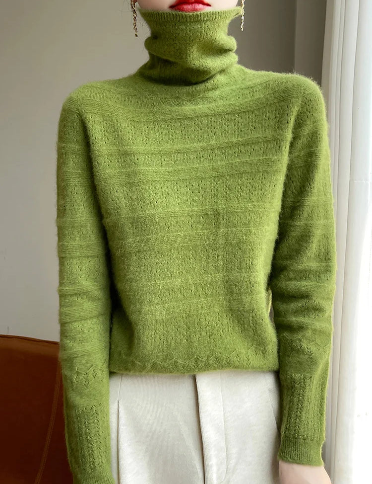 Women's Black Turtleneck Sweater - 100% Merino Wool Casual Knitwear 4