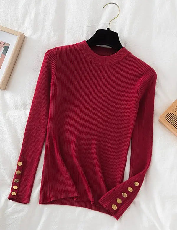 Variant image for Women's Casual Sweater with Button O-Neck Design for Autumn and Winter-5