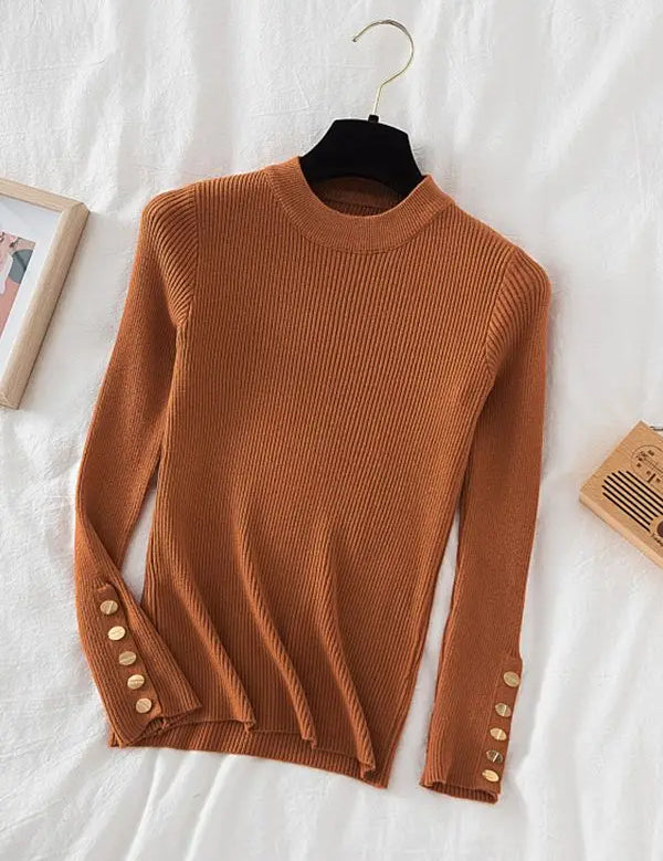 Variant image for Women's Casual Sweater with Button O-Neck Design for Autumn and Winter-7