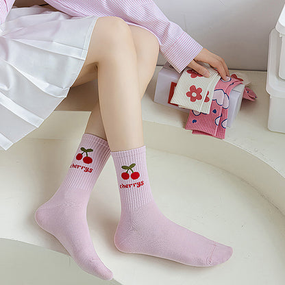 BlossomCozy Cotton Crew Socks for Women - 5 Pairs