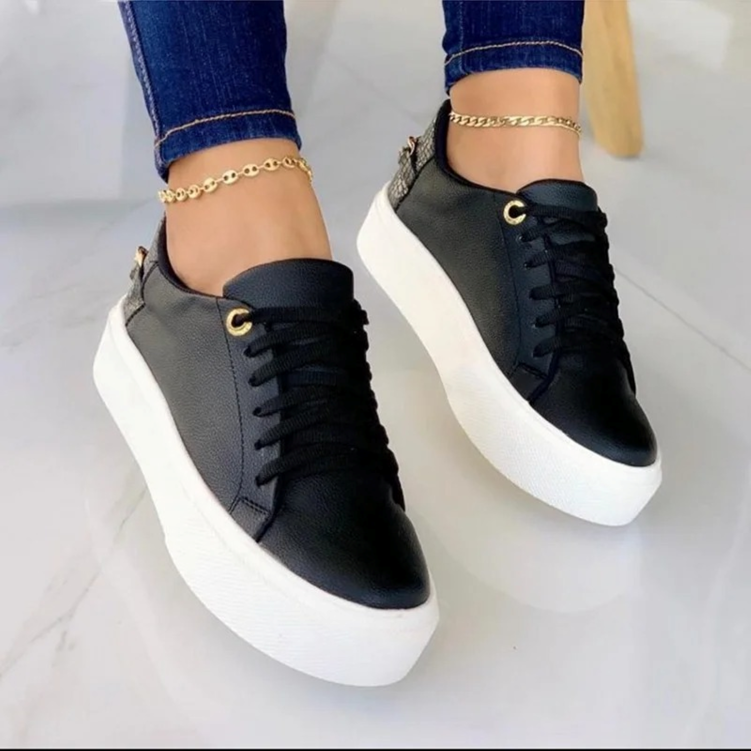 Women's White Sneakers with Metal Chain Detail - Stylish & Comfortable 2