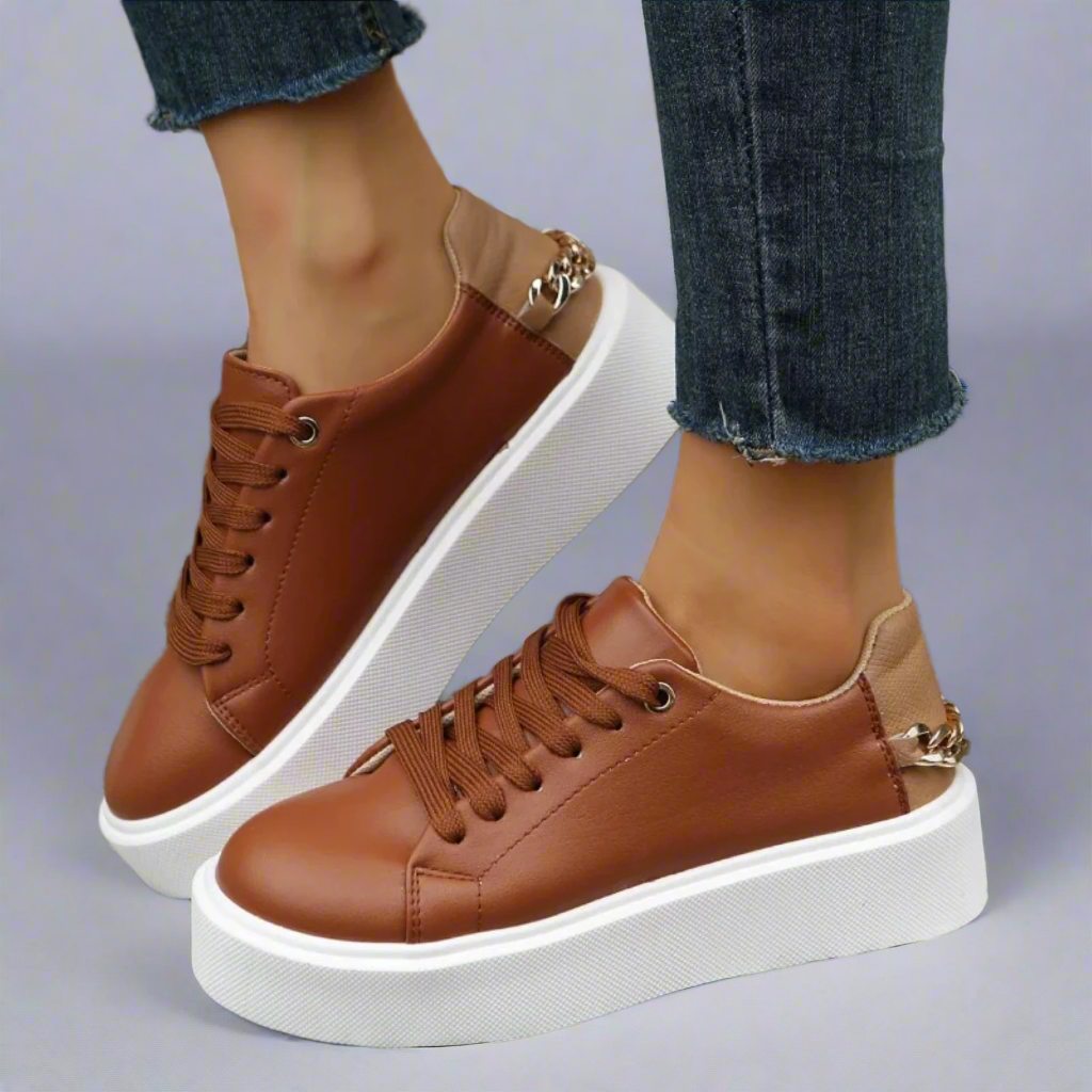 Women's White Sneakers with Metal Chain Detail - Stylish & Comfortable 1