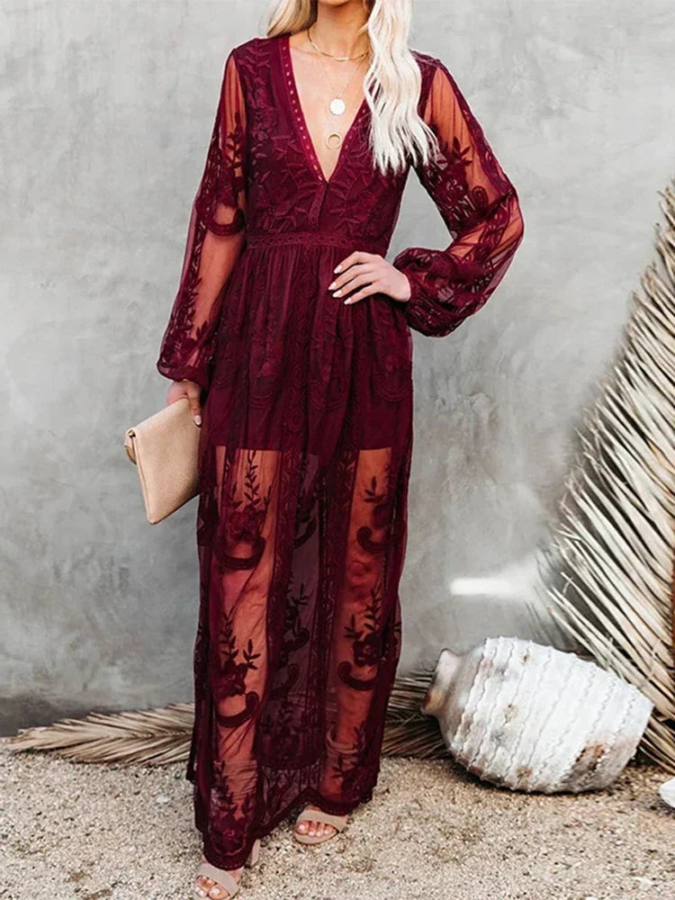 Elara Bohemian Lace Maxi Summer Dress
