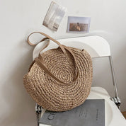 Boho Bliss Round Bag – Chic Straw Shoulder Bag