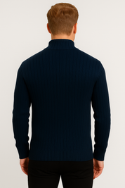 Trendy Long Sleeve Men's Cotton Cardigan - Elegant Knitted Layer-blue-back