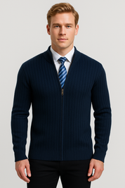 Trendy Long Sleeve Men's Cotton Cardigan - Elegant Knitted Layer-blue