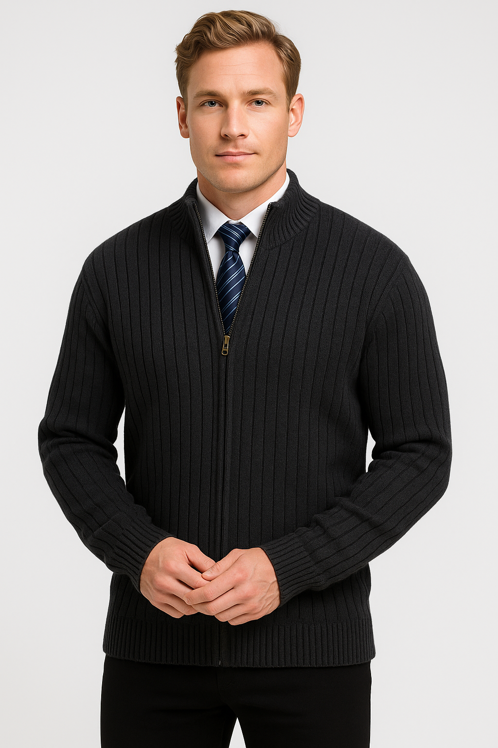 Trendy Long Sleeve Men's Cotton Cardigan - Elegant Knitted Layer-dark-grey