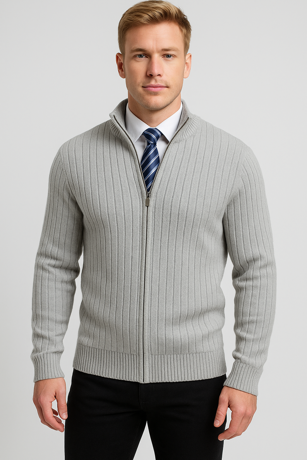 Trendy Long Sleeve Men's Cotton Cardigan - Elegant Knitted Layer-grey
