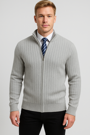 Trendy Long Sleeve Men's Cotton Cardigan - Elegant Knitted Layer-grey