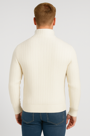 Trendy Long Sleeve Men's Cotton Cardigan - Elegant Knitted Layer-white-back