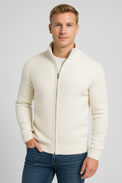 Trendy Long Sleeve Men's Cotton Cardigan - Elegant Knitted Layer-white