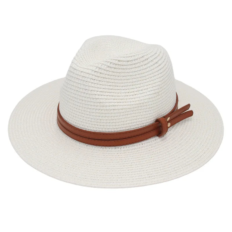 Unisex Wide Brimmed Straw Beach Hat for Sun Protection and Outdoor Style 0