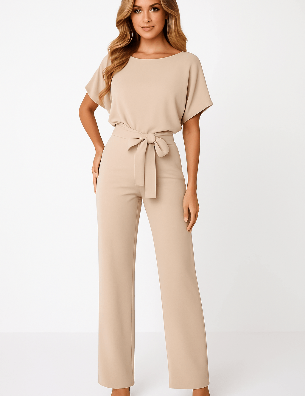 Women's Black Jumpsuit with Adjustable Belt for Casual and Formal Wear 0