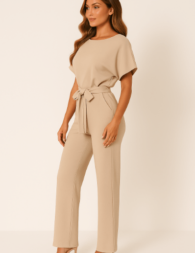 Women's Black Jumpsuit with Adjustable Belt for Casual and Formal Wear 1