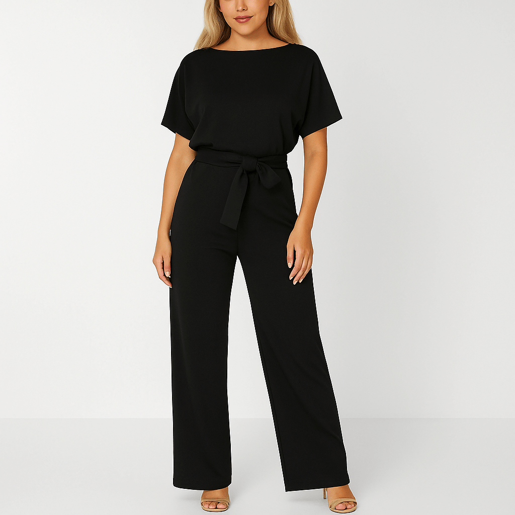 Women's Black Jumpsuit with Adjustable Belt for Casual and Formal Wear 3