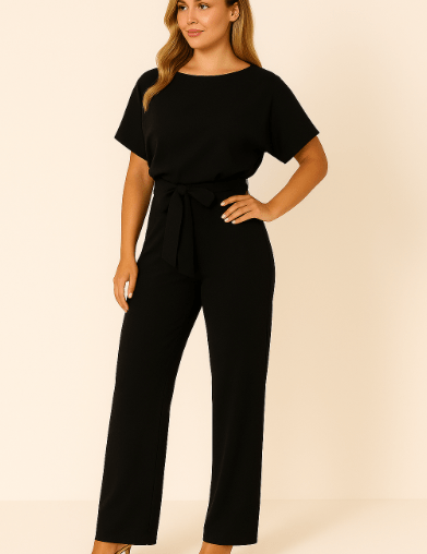 Women's Black Jumpsuit with Adjustable Belt for Casual and Formal Wear 4