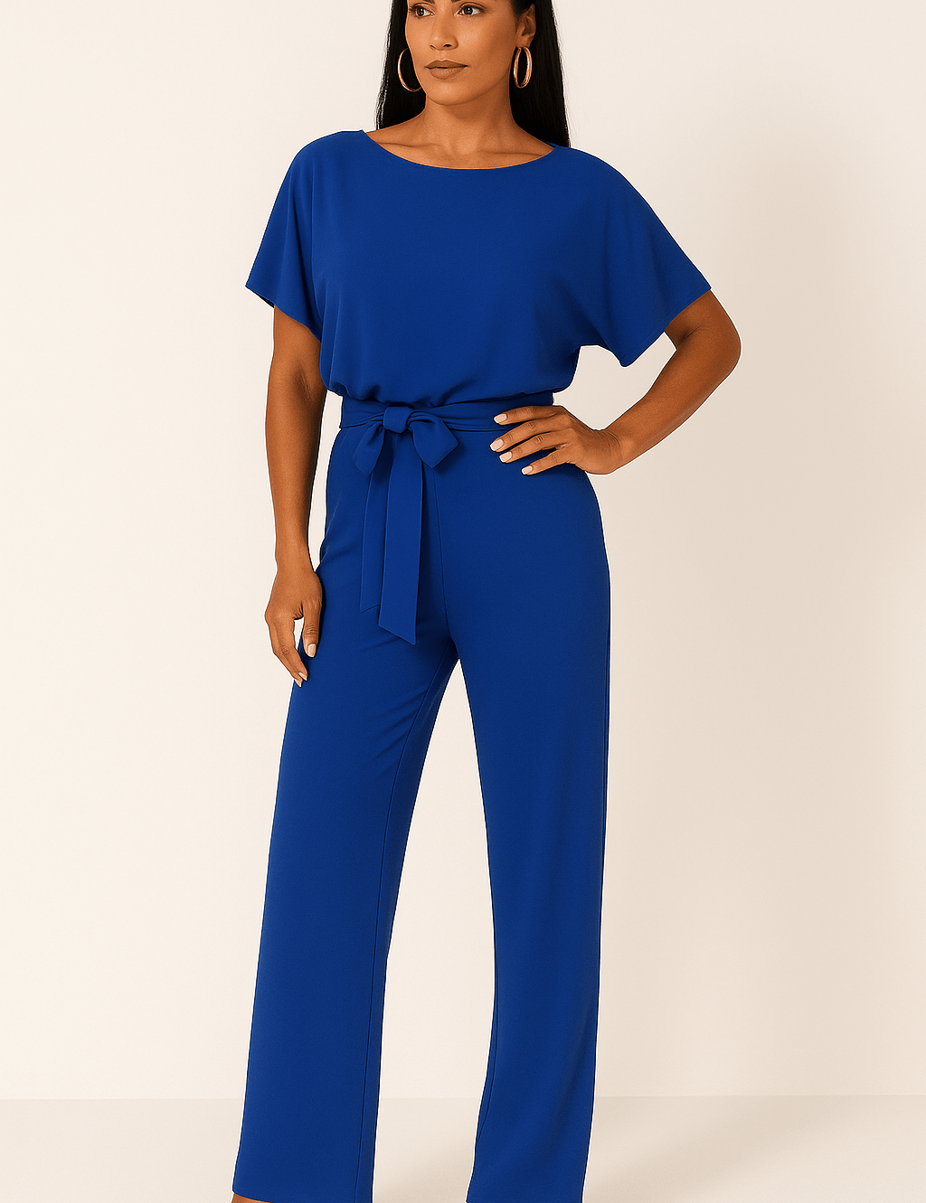 Women's Black Jumpsuit with Adjustable Belt for Casual and Formal Wear 6