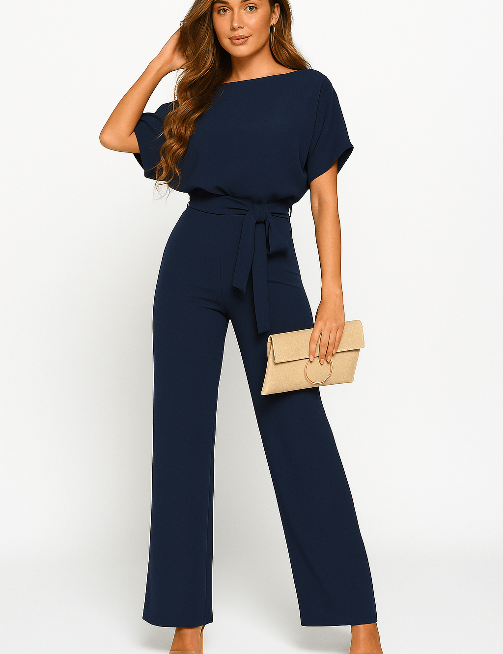 Women's Black Jumpsuit with Adjustable Belt for Casual and Formal Wear 8