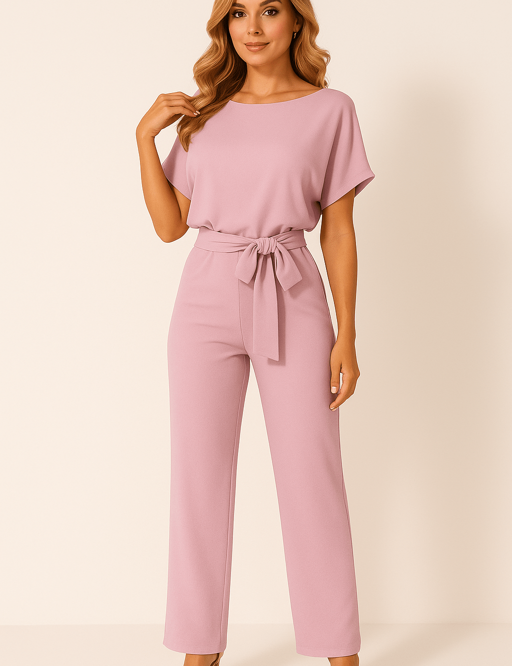 Women's Black Jumpsuit with Adjustable Belt for Casual and Formal Wear 9