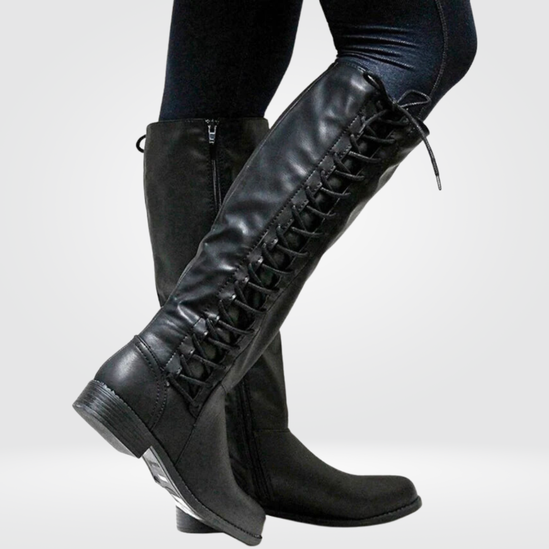 Women's Black Knee High Boots - Luxurious Leather, Slip-Resistant Sole, Cozy Design 0