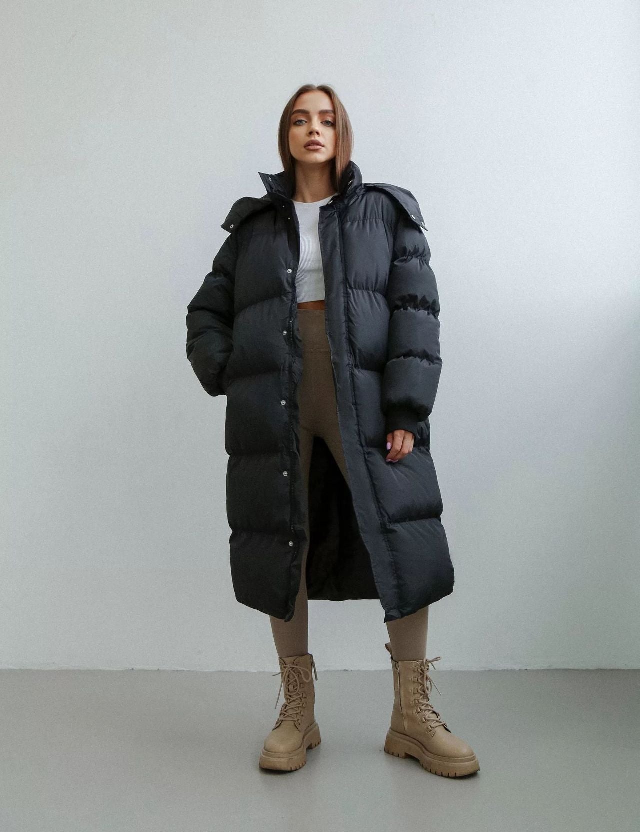 Women's Black Puffer Jacket - Oversized Hooded Winter Coat for Cold Weather 4