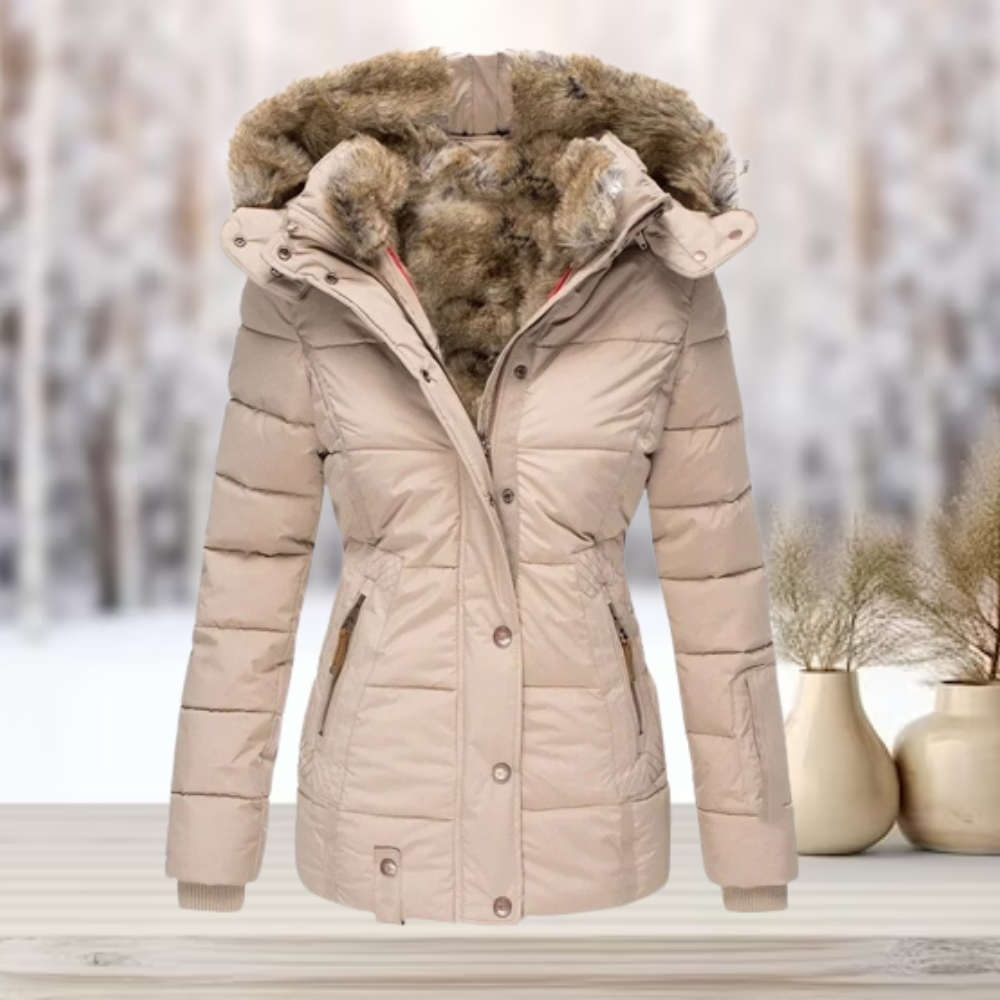 Women's Black Puffer Jacket with Faux Fur Lining - Warm Winter Coat 0
