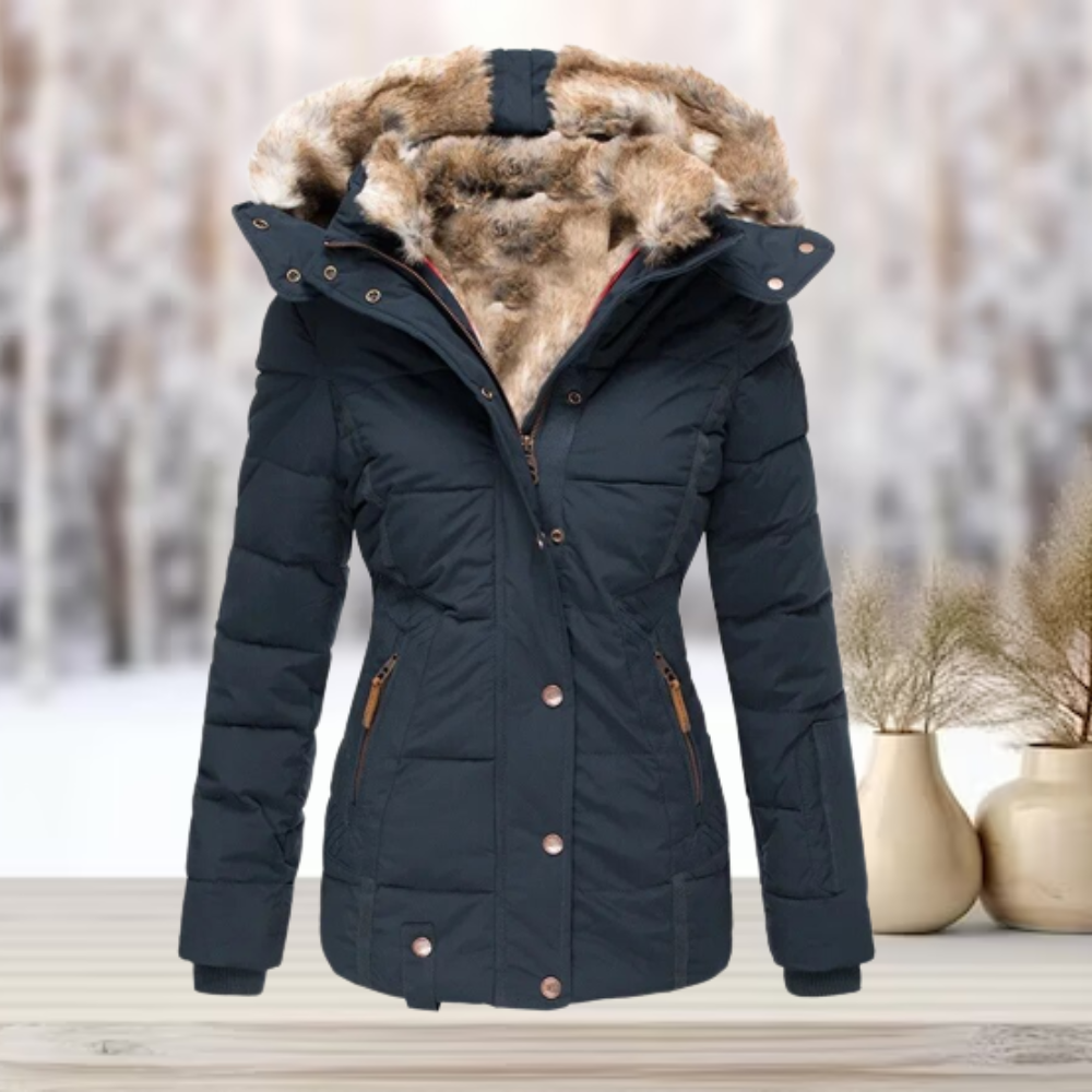 Women's Black Puffer Jacket with Faux Fur Lining - Warm Winter Coat 1